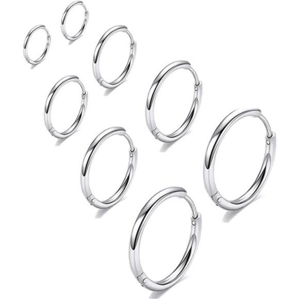 4Pack 316L Surgical Stainless Steel Hoop Earrings Hypoallergenic Hoop Cartilage